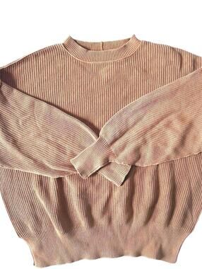 Aerie Cotton Betond Tan Ribbed Knit Oversized Inside-Out seams Sweater - M